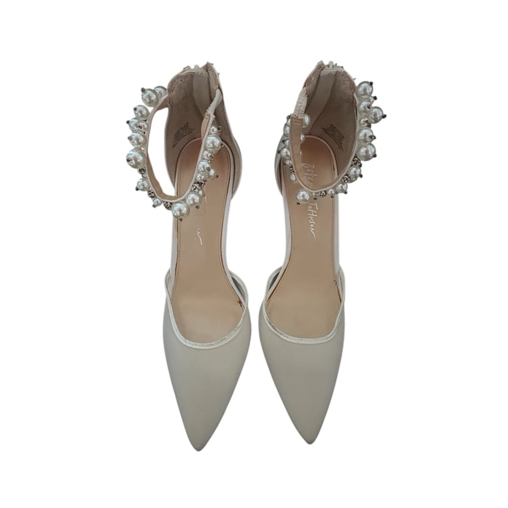Betsey Johnson Elegant Pearl-Embellished White Heels